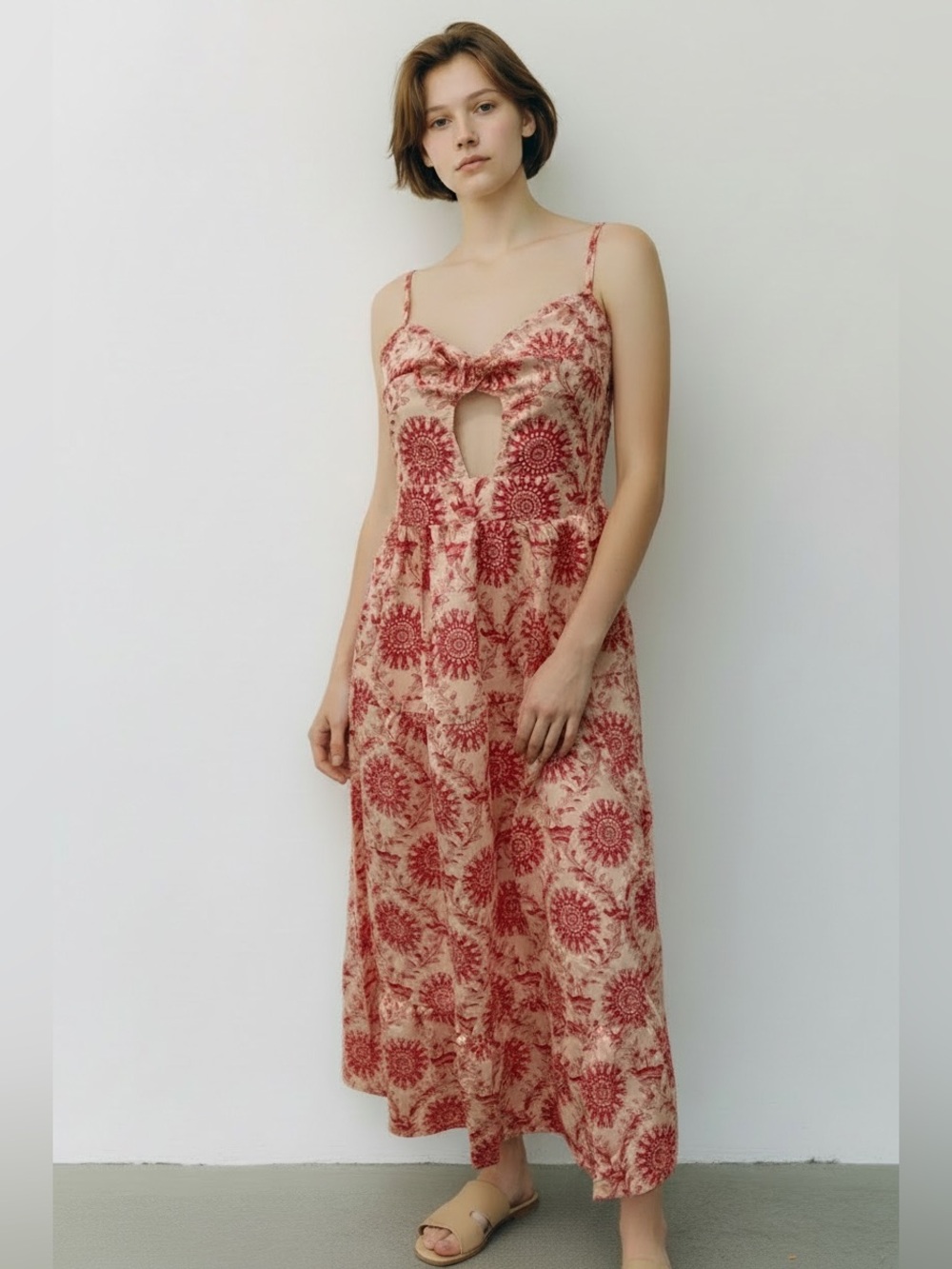 Annva Pink and White 90s Celestial Print Sundress with Cutout Front, largr
